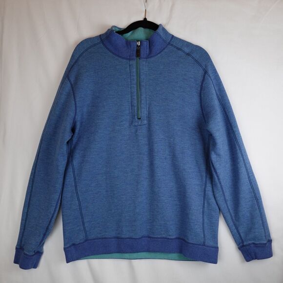 Tommy Bahama Reversible Pull Over Sweater Men's Medium Blue/Green 1/4 Zip Luxury - Picture 3 of 9